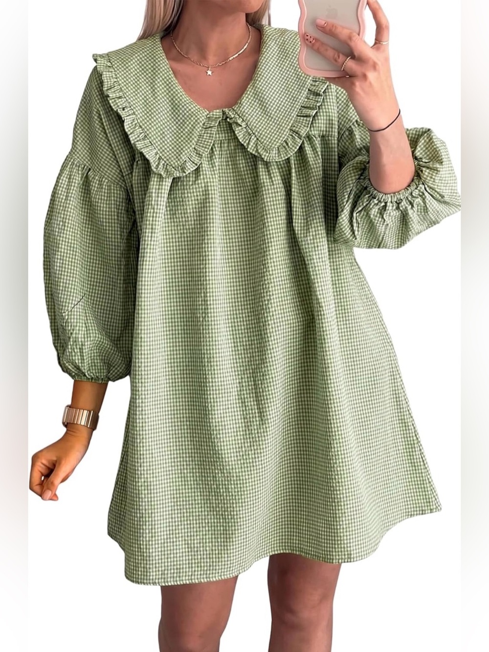 GINGHAM PLAID BABYDOLL MINI DRESS (MULTIPLE COLORS/SIZES) - Picture 4 of 11